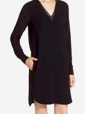 Vince Black Mixed Media V-Neck Shift Dress Size 10
